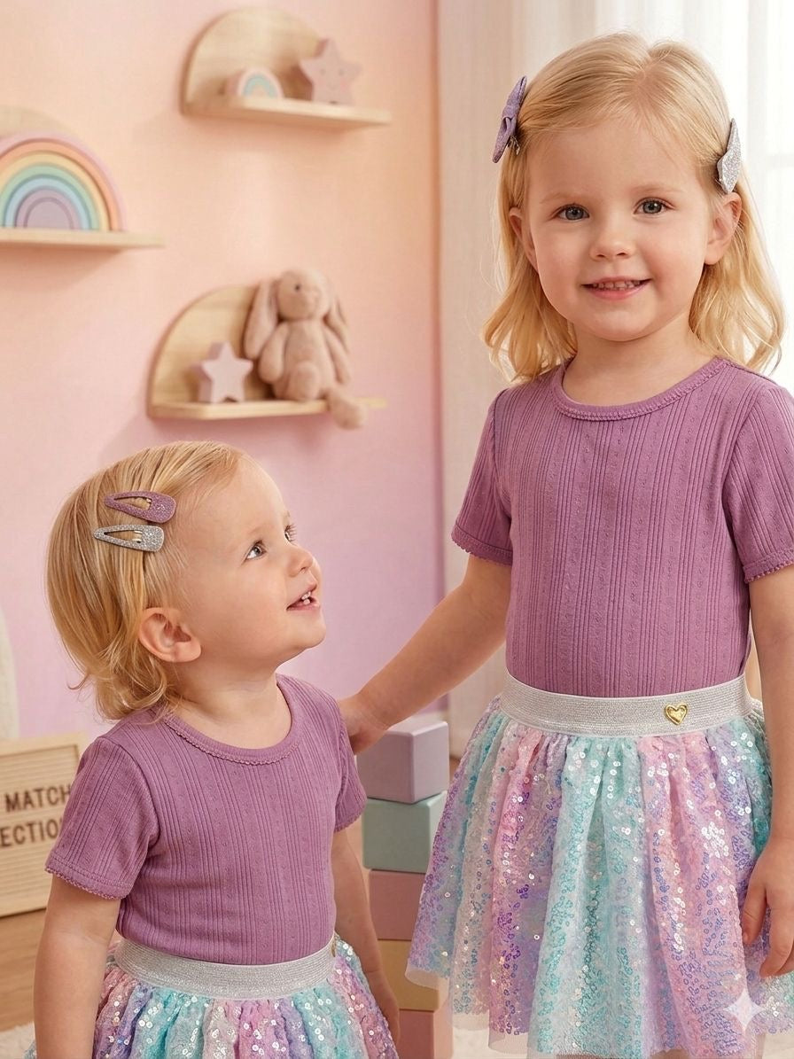 Cotton Lavender Pointelle Ribbed T-Shirt