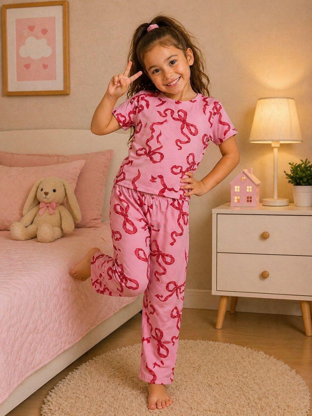 Girls Ribbon Pink Pajamas |4Y - 8Y|