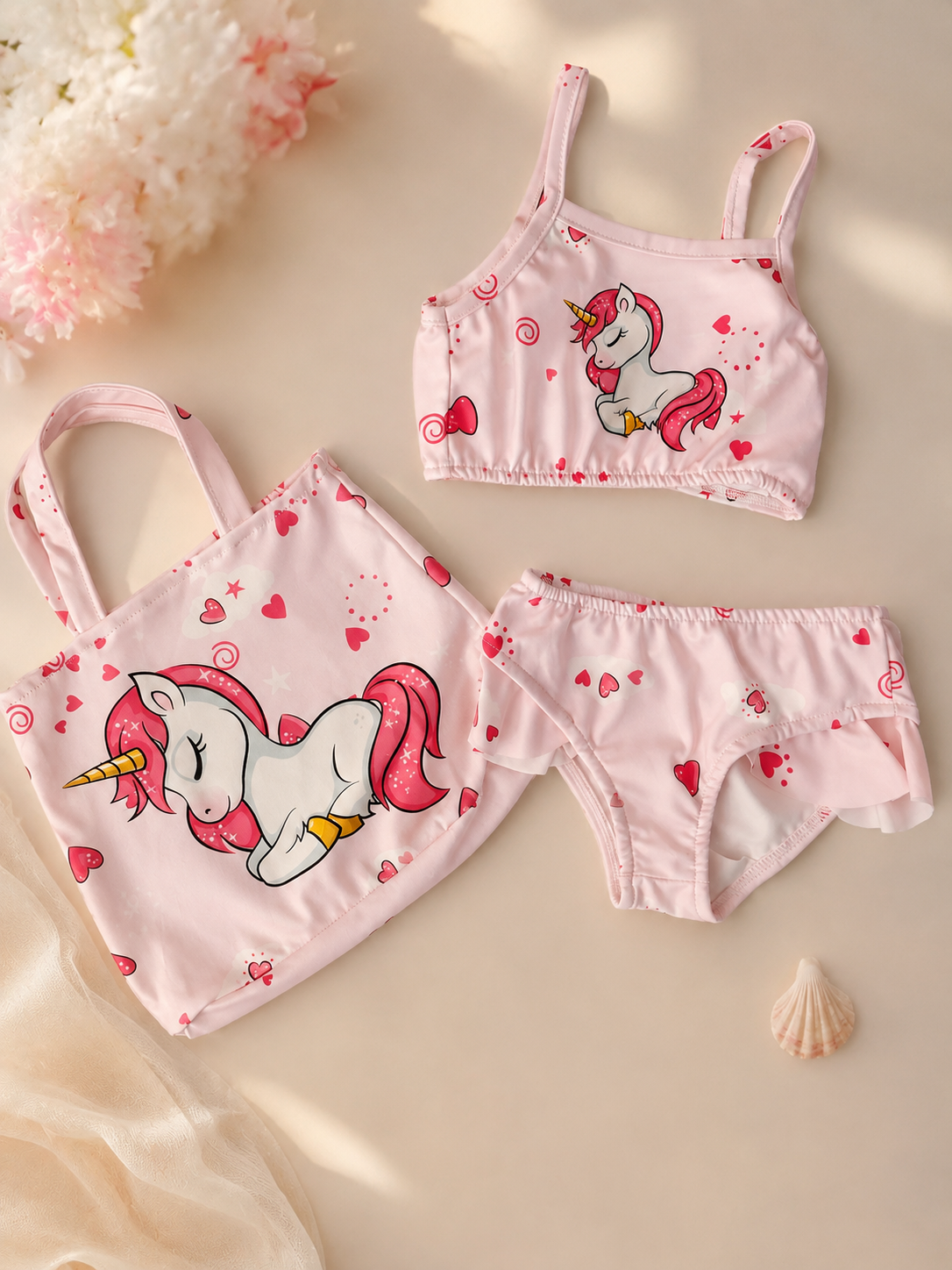 Girls Unicorn Swimsuit - 3 Pcs Set