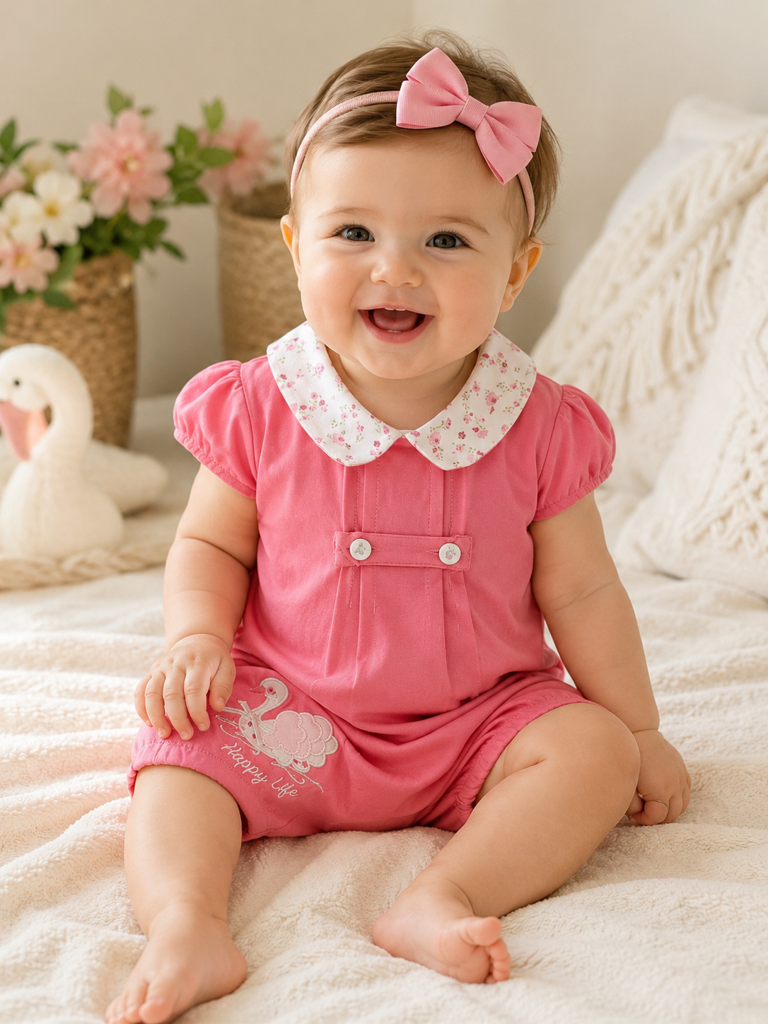 Girls Baby Rose Romper - Swan 🦢
