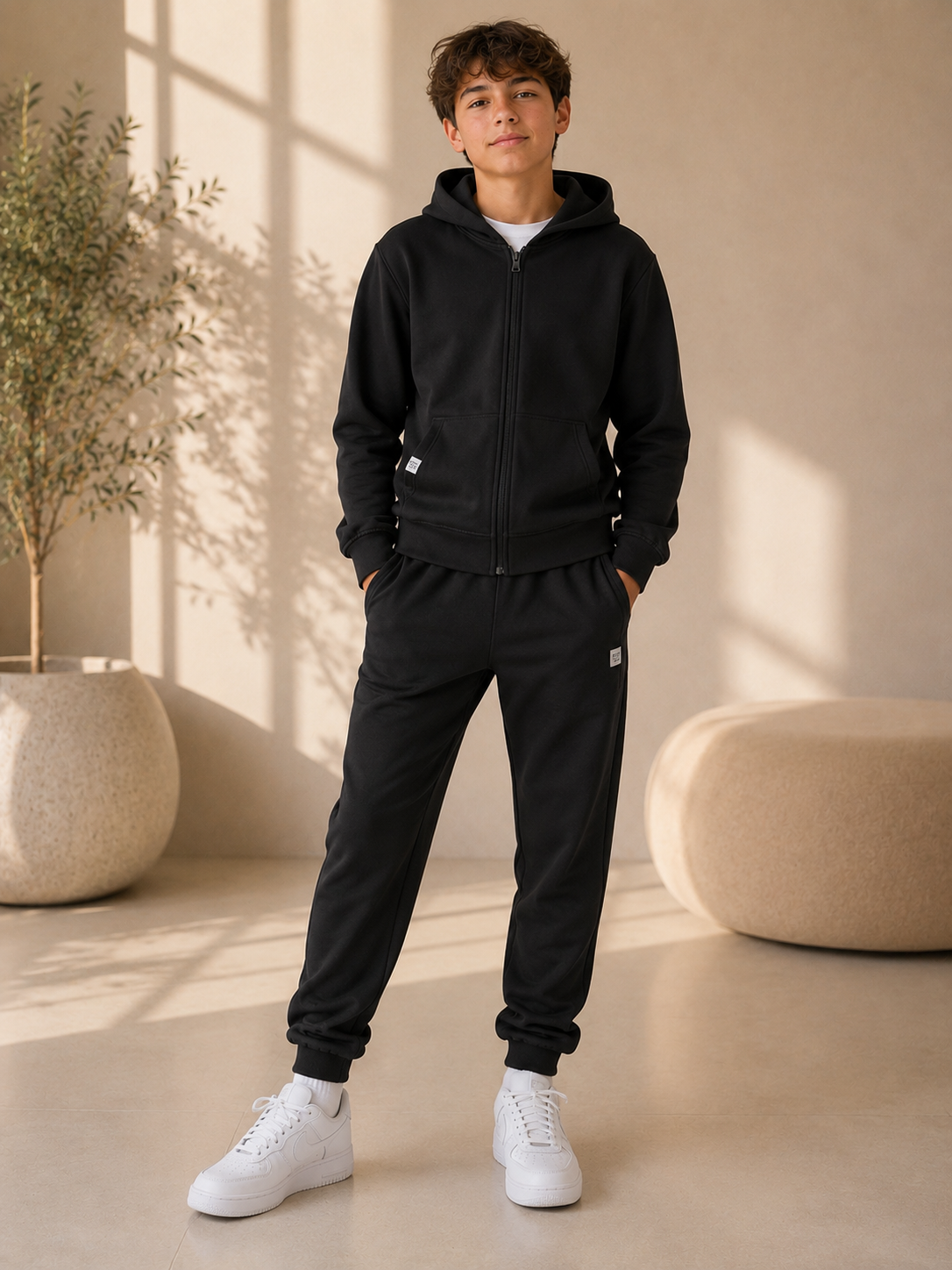Classic Cotton Blend Boys Tracksuit | Black