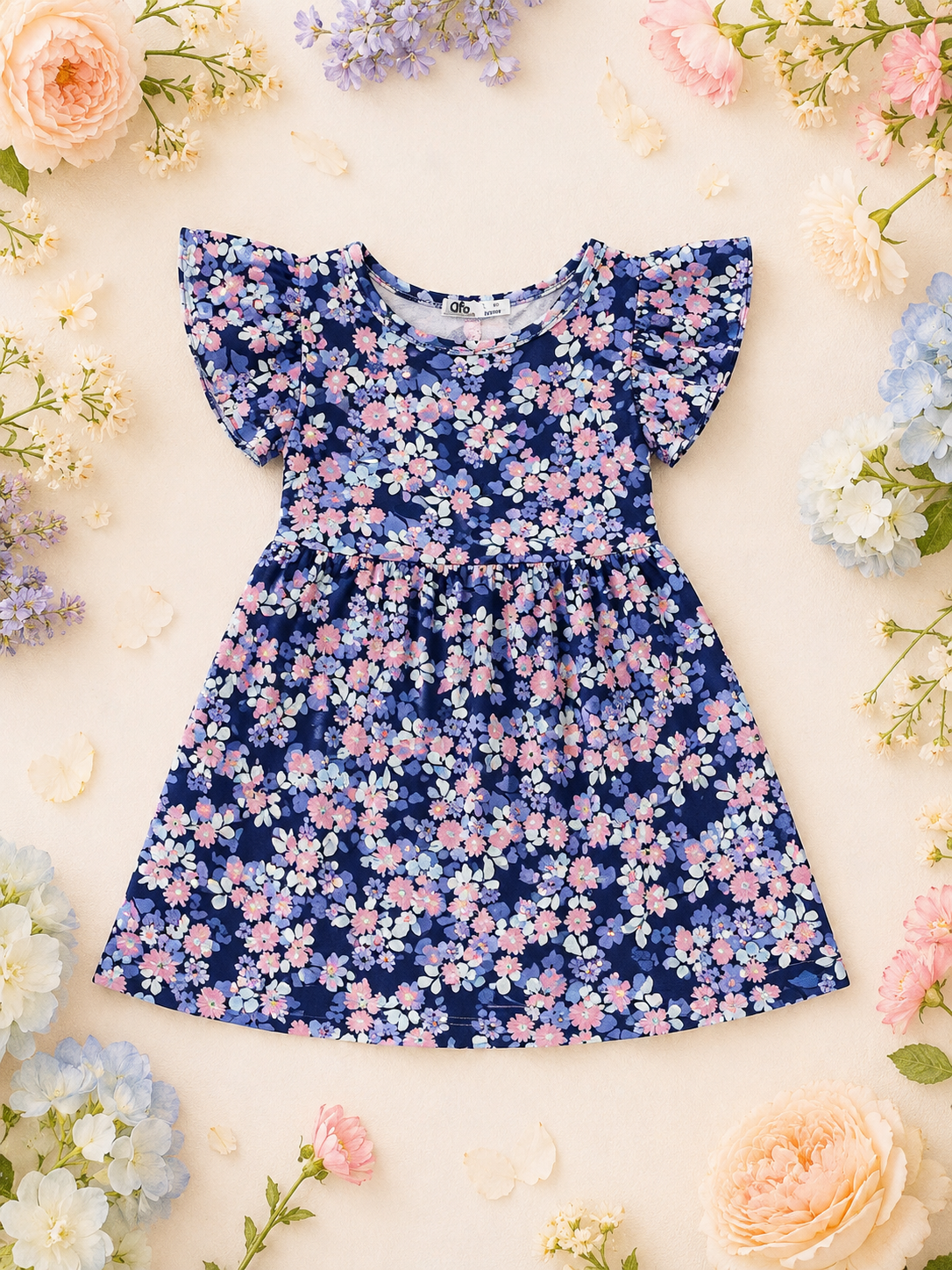 Girls’ Flutter Sleeve Dress – Navy Ditsy Floral