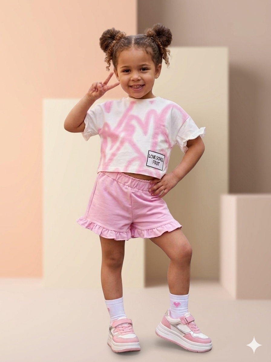 Girls Love Graffiti Top & Ruffle Shorts Set