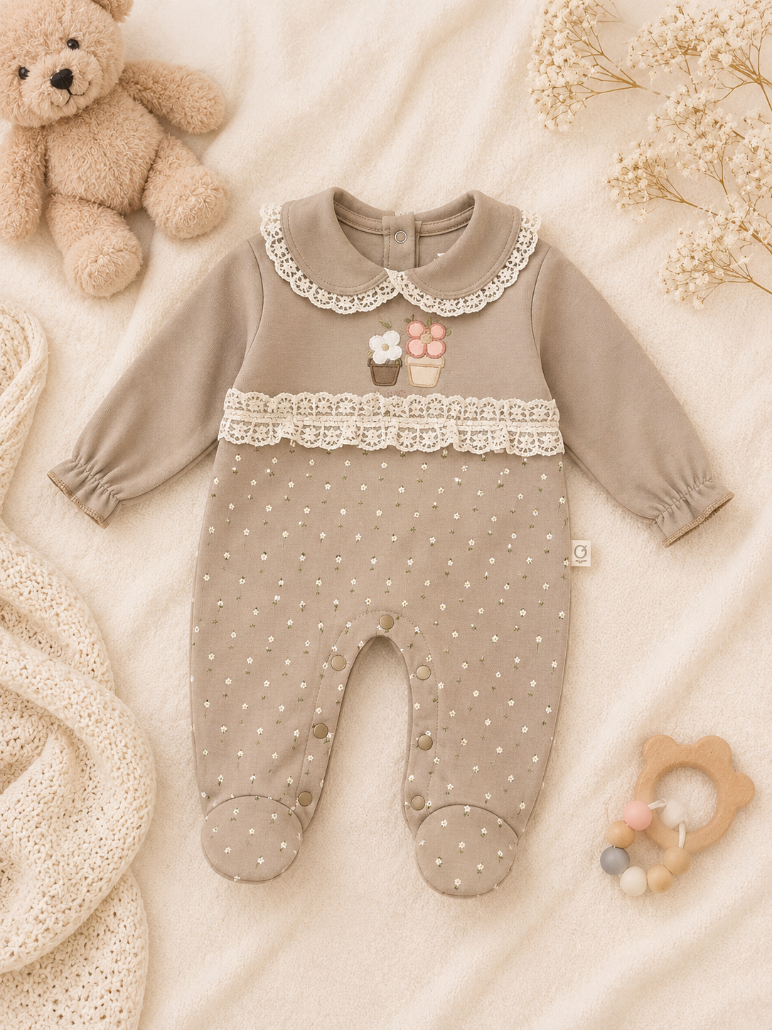 Vintage Meadow Lace Baby Girl Overall