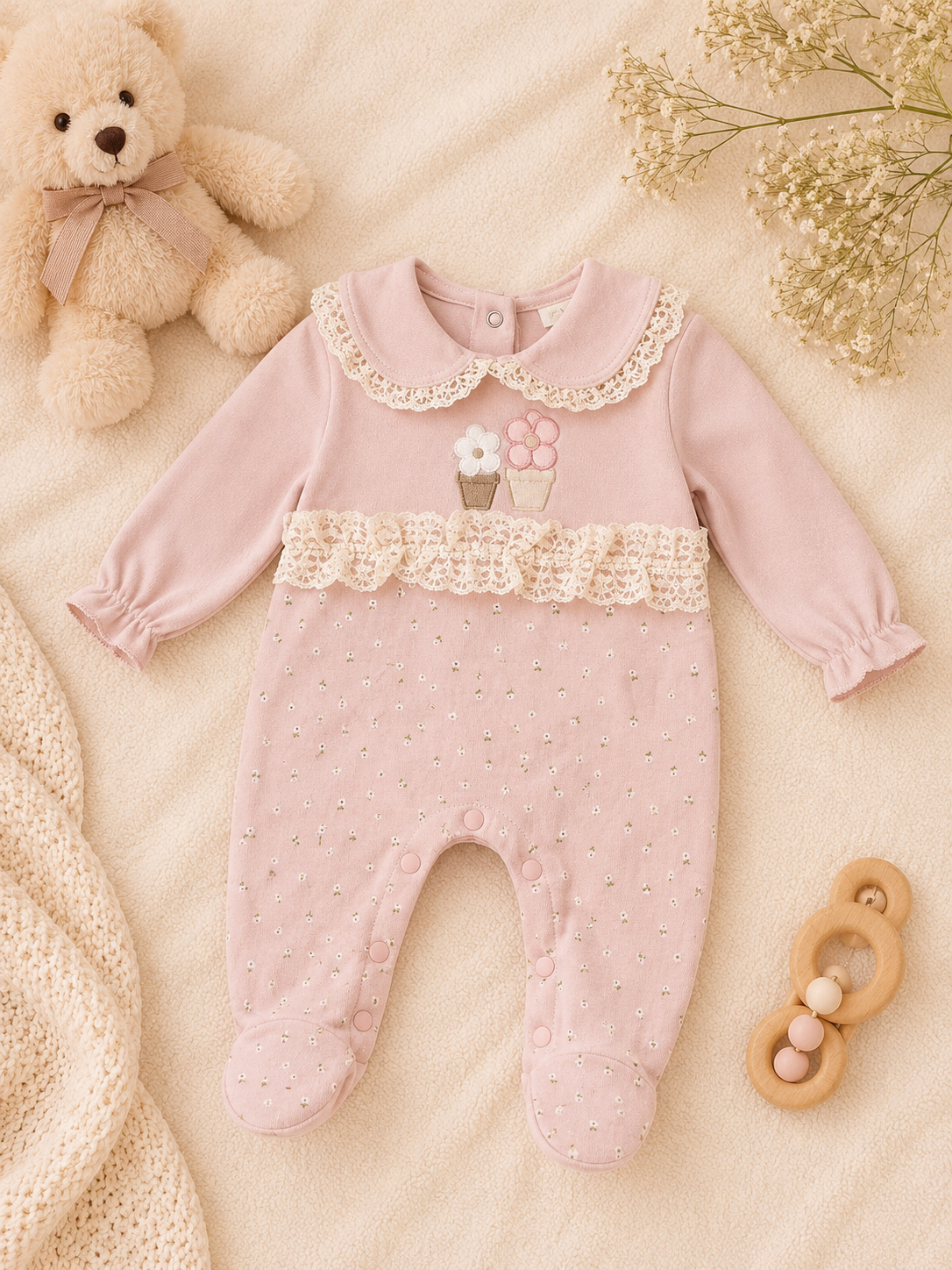 Vintage Meadow Nude Pink - Baby girl Overall