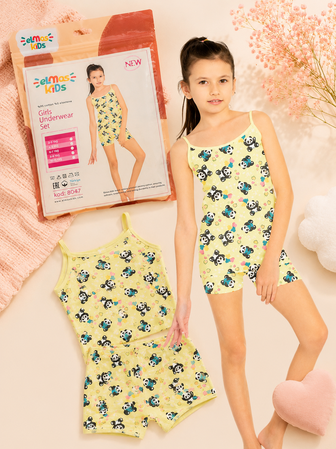 Girls Cotton Underwear Set - Yellow Panda