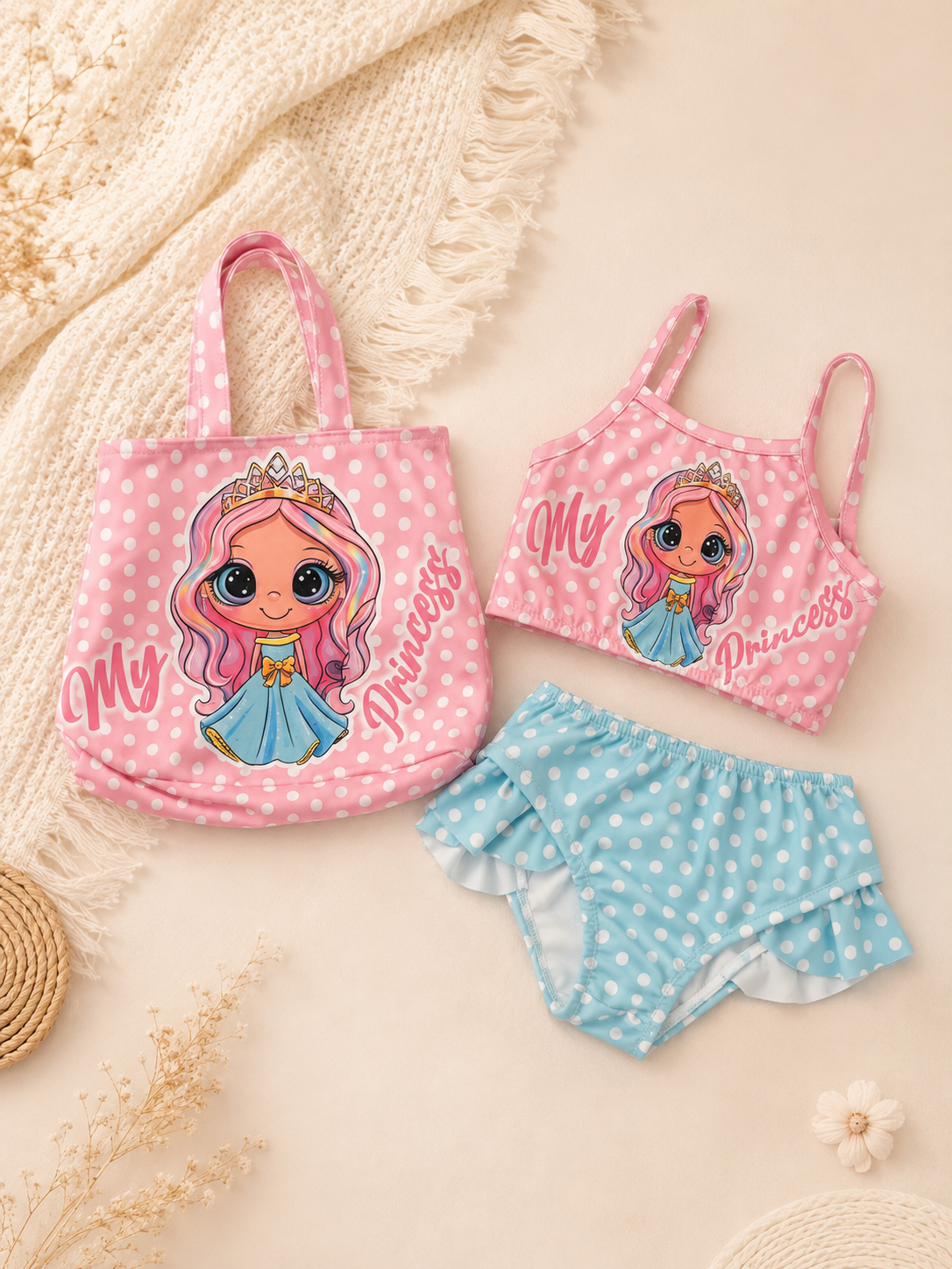 Girls Doll Swimsuit - 3 Pcs Set