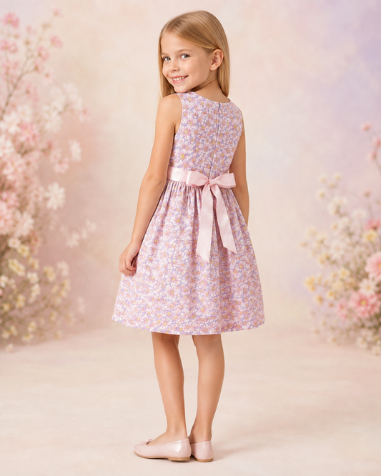 Girls Purple Pink Flower Dress