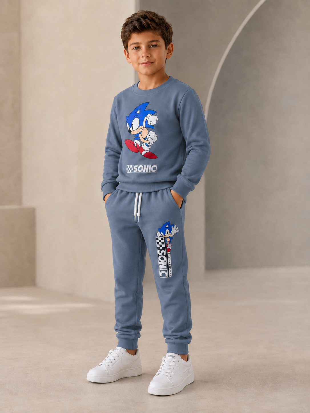 Boys Sonic Cotton Set - Blue Grey
