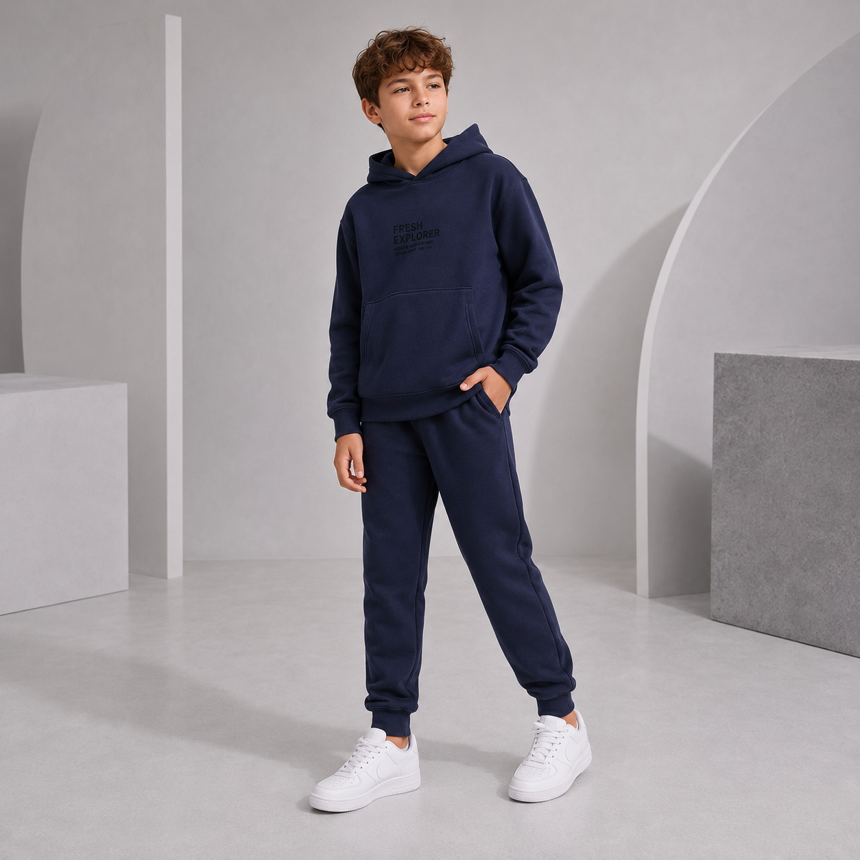 Hooded Deep Navy Cotton Boys Tracksuit