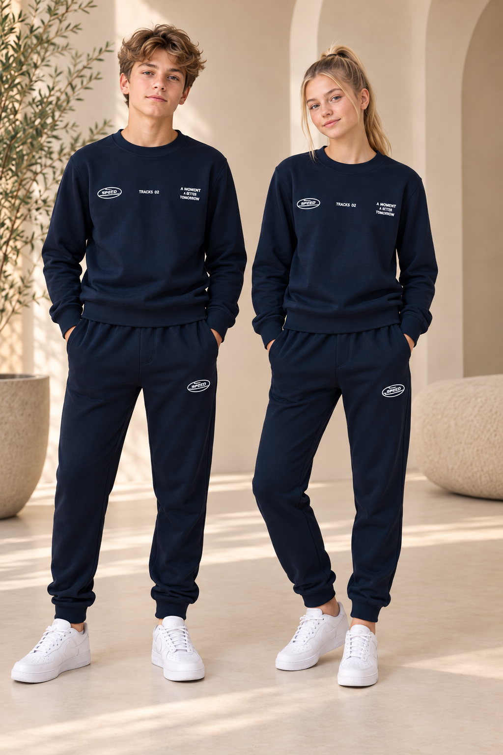 Deep Navy Cotton Loungewear Tracksuit Set | Unisex (Girls - Boys)