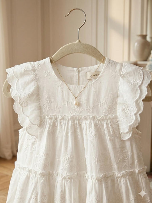 La Broderie – Girls French Style White Lace Tiered Dress