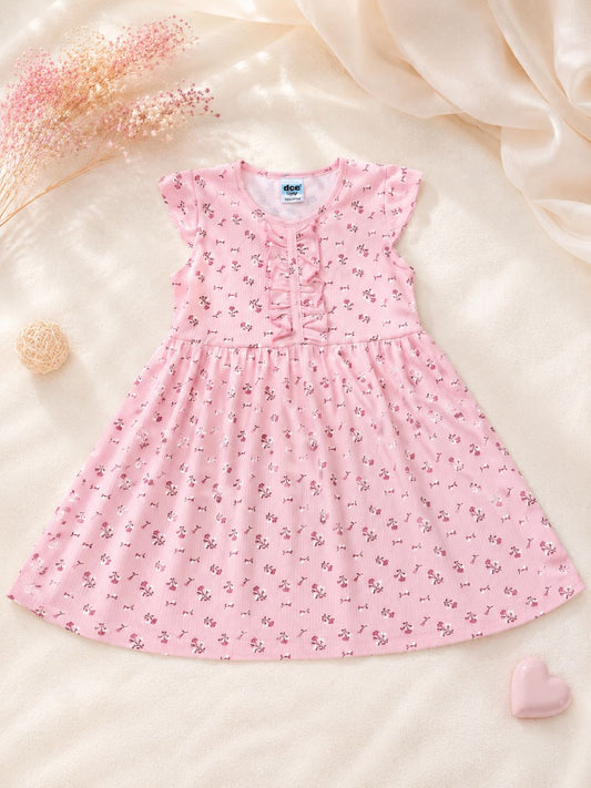 Girls Floral Ruffle Dress - Pink