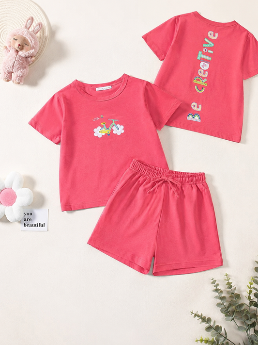 Girls Cotton Set - Coral Pink