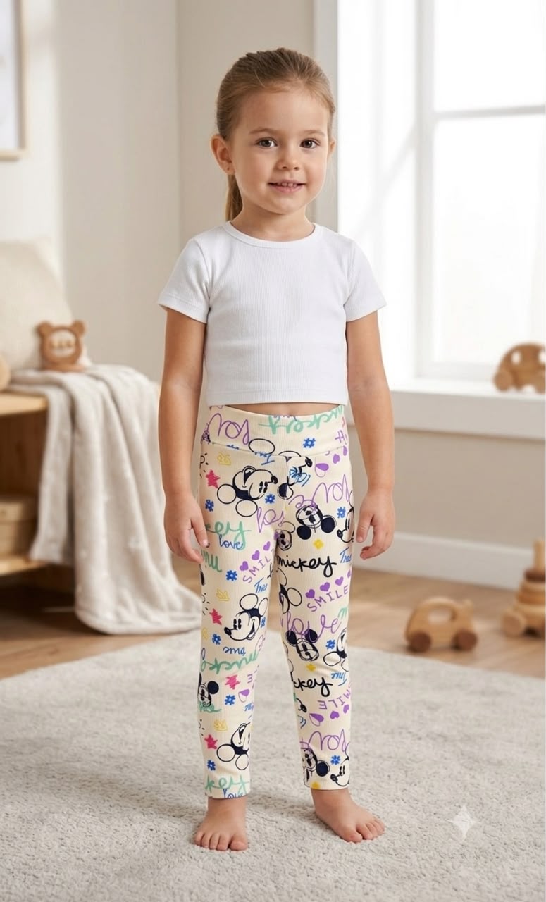 Girls Mickey Print Rib Leggings