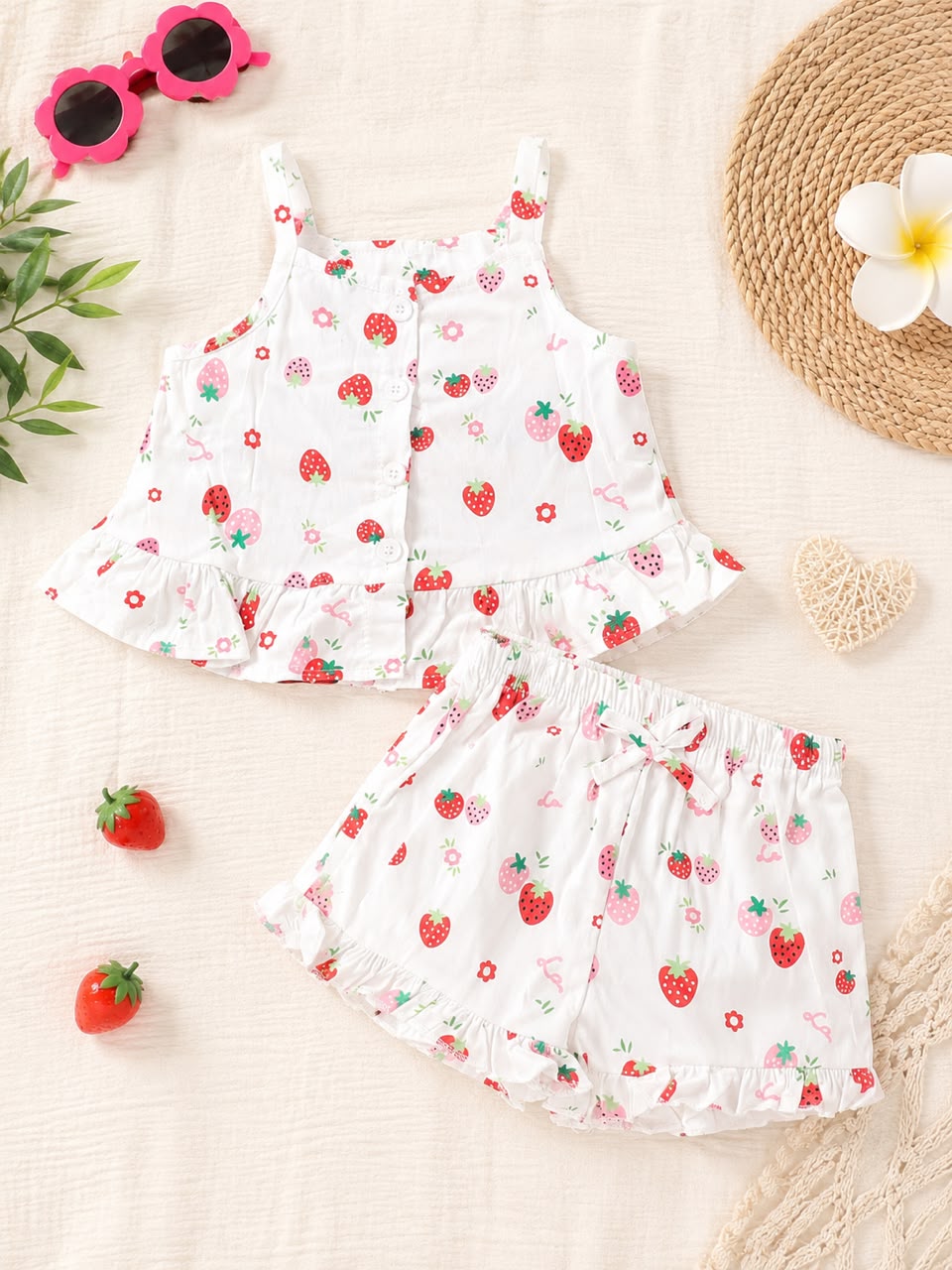Baby Girl Cotton Set in Strawberry Print