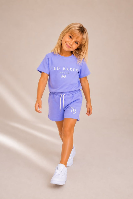 Girls Cotton Shorts Set - Purple