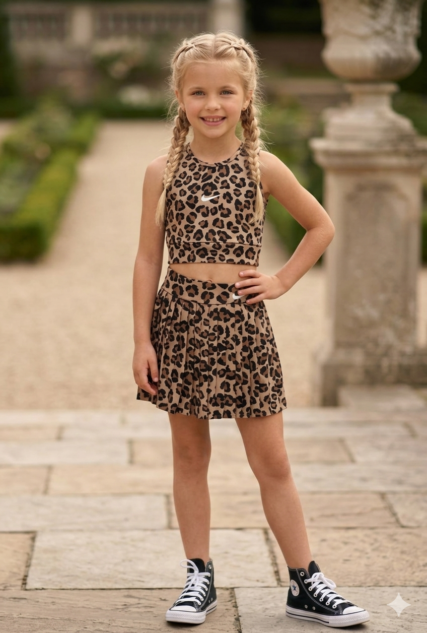 Girls Tennis Set - Crop and Shorts Tiger Print