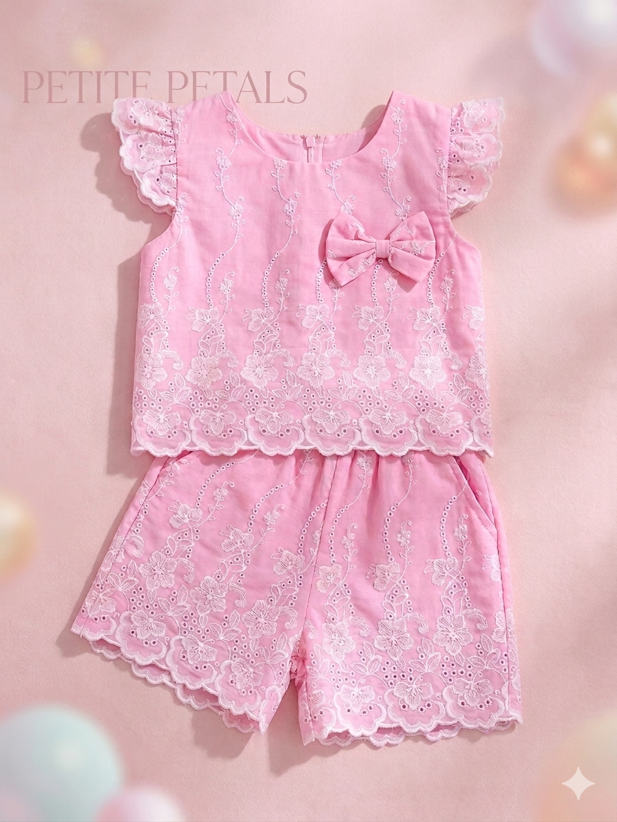Girls Embroidered Pink Set