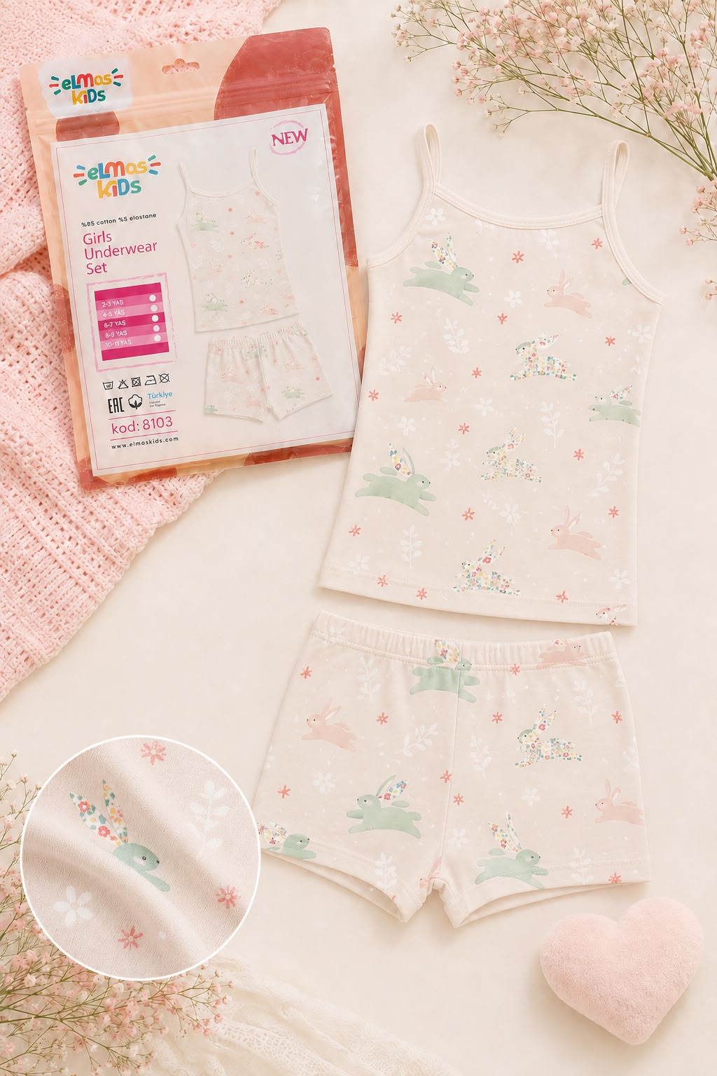 Girls Cotton Underwear Set - Light Blush Ivory