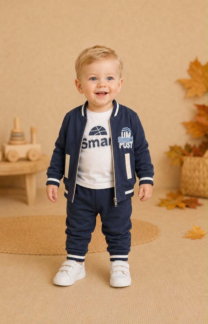 Autumn Cotton Blend Boys 3-Pcs Set |Navy