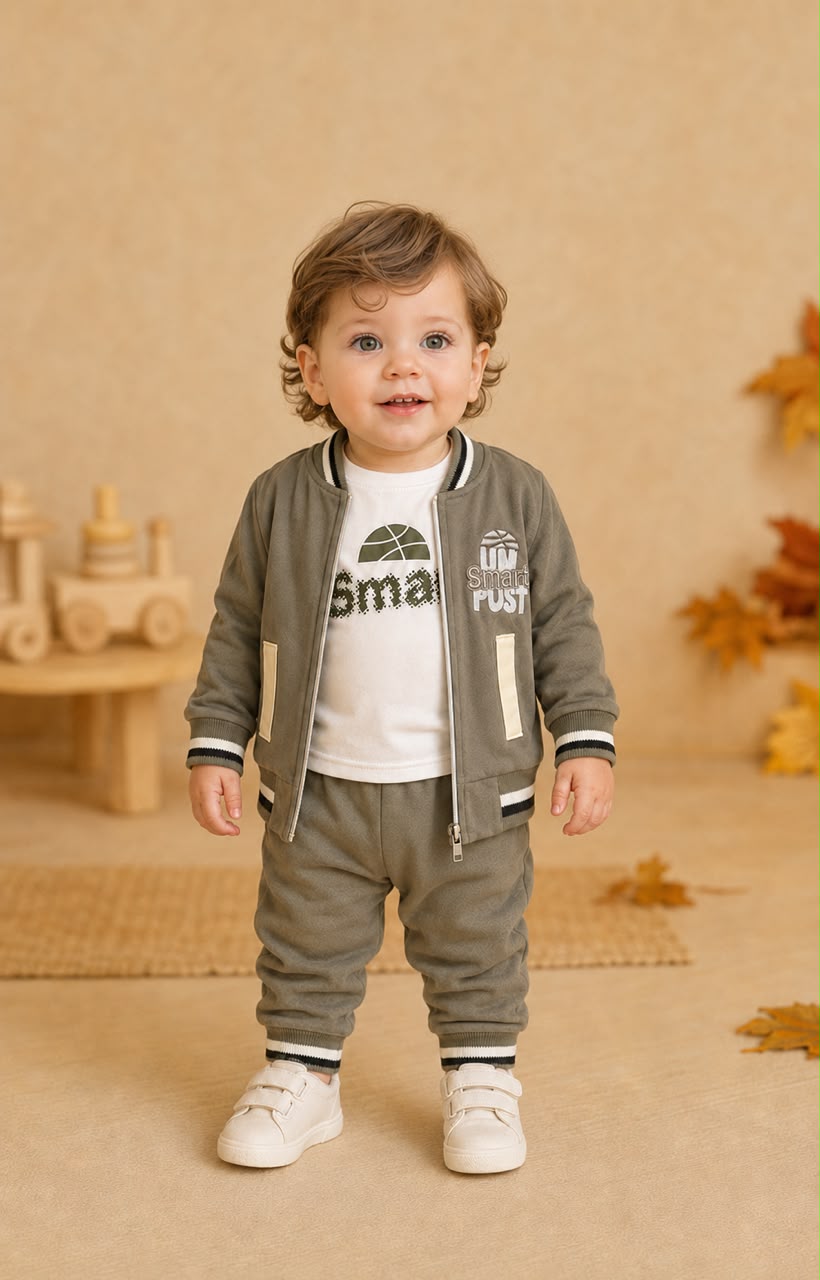 Autumn Cotton Blend Boys 3-Pcs Set | Green