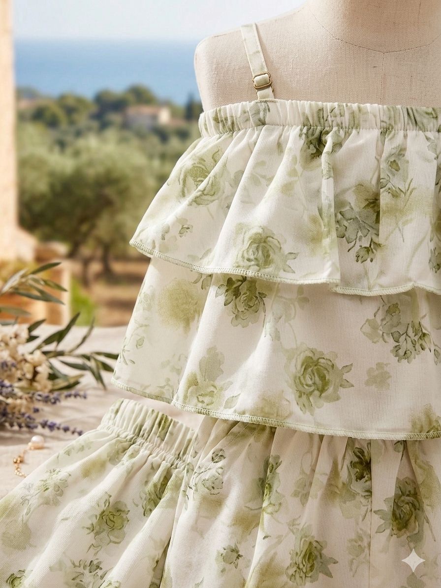 Girls Sage Green Floral Set