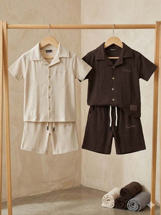 Boys Textured Shirt & Shorts Set
