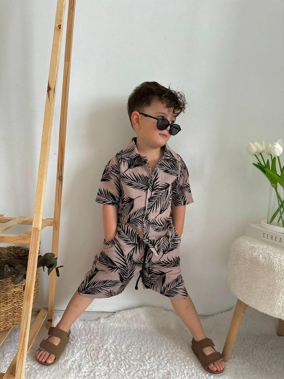 Kids Tropical Print Shirt & Shorts Set| 2 Colors|