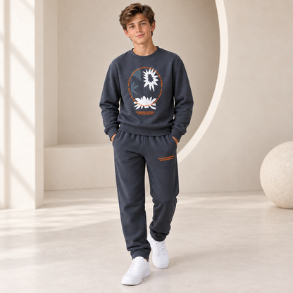 “Slow Growth” Cotton Boys Tracksuit - Charcoal