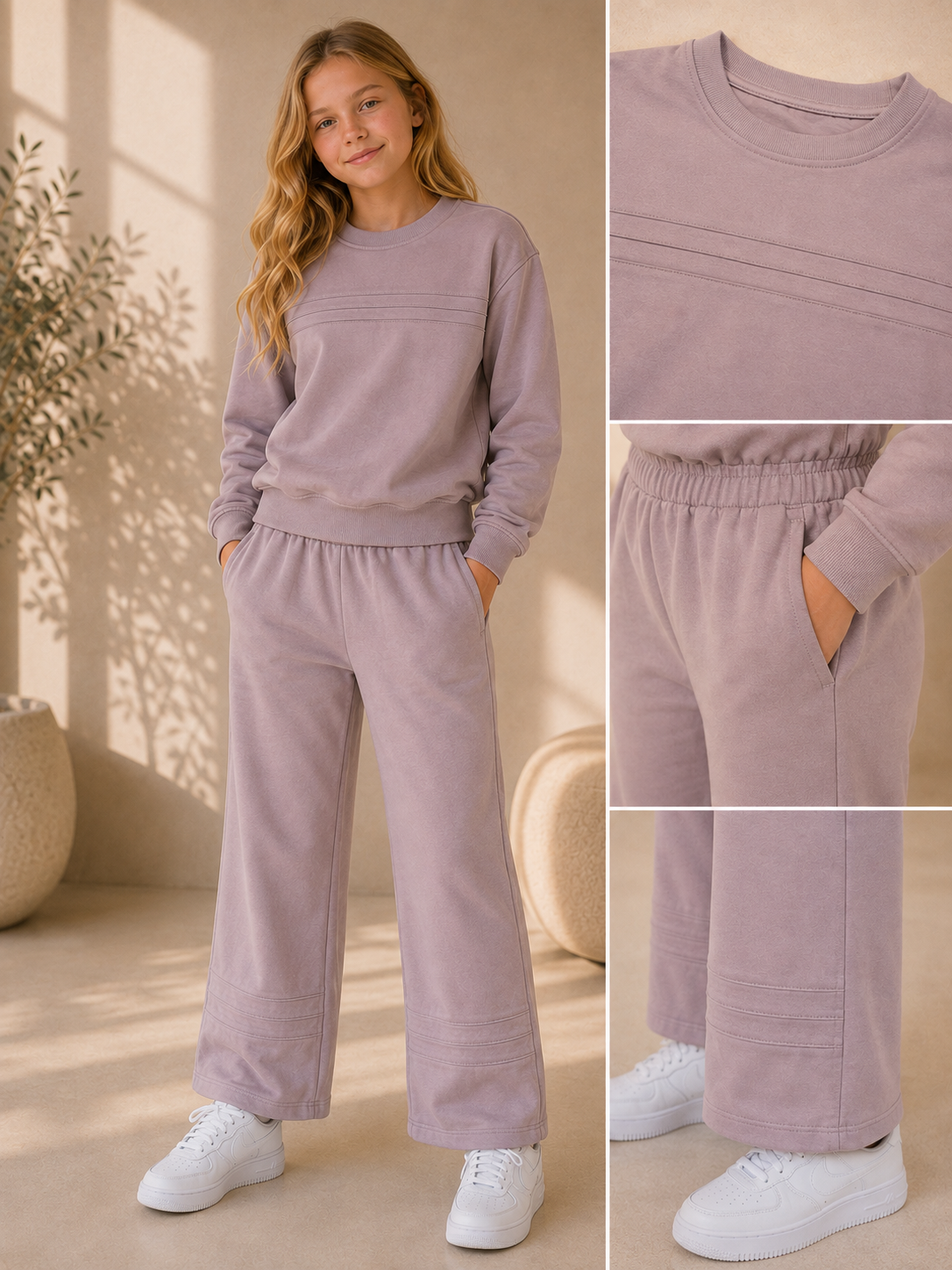 Girls' lavender sweatpants lounge set