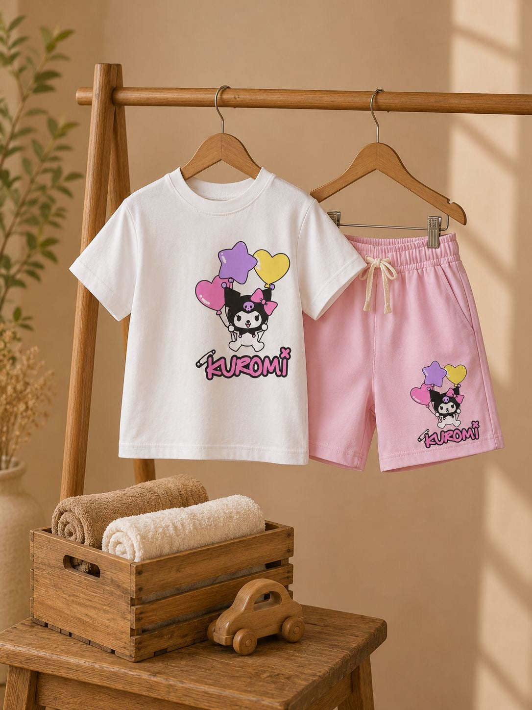 Girls BalloonPrint Cotton T-Shirt & Shorts Set – Kids