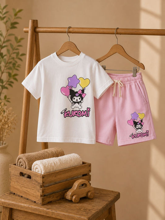 Girls BalloonPrint Cotton T-Shirt & Shorts Set – Kids