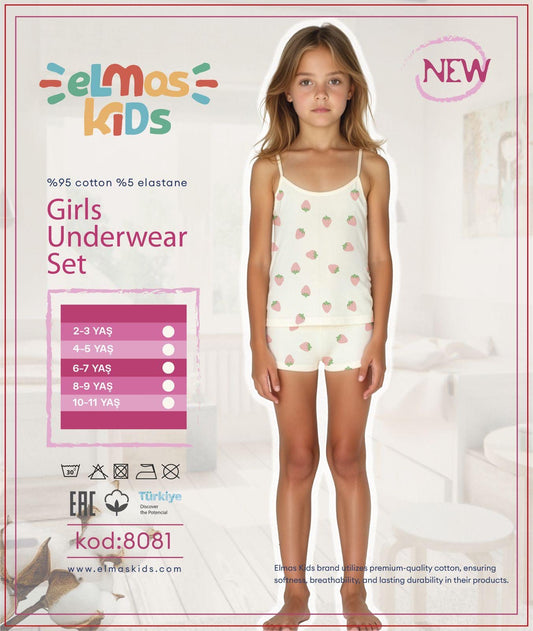 Girls Cotton Underwear Set - Strawberry Print