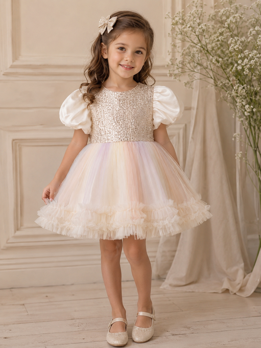 Girls Sequin Bow Tulle Dress