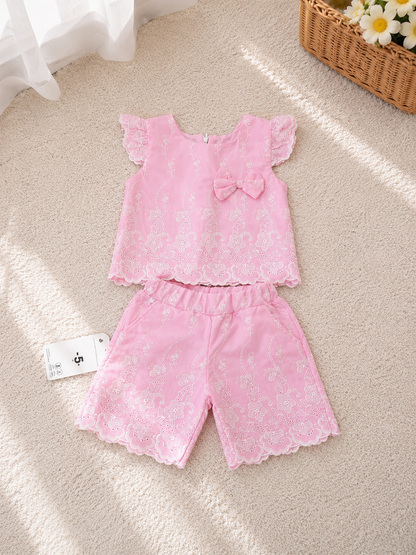 Girls Embroidered Pink Set
