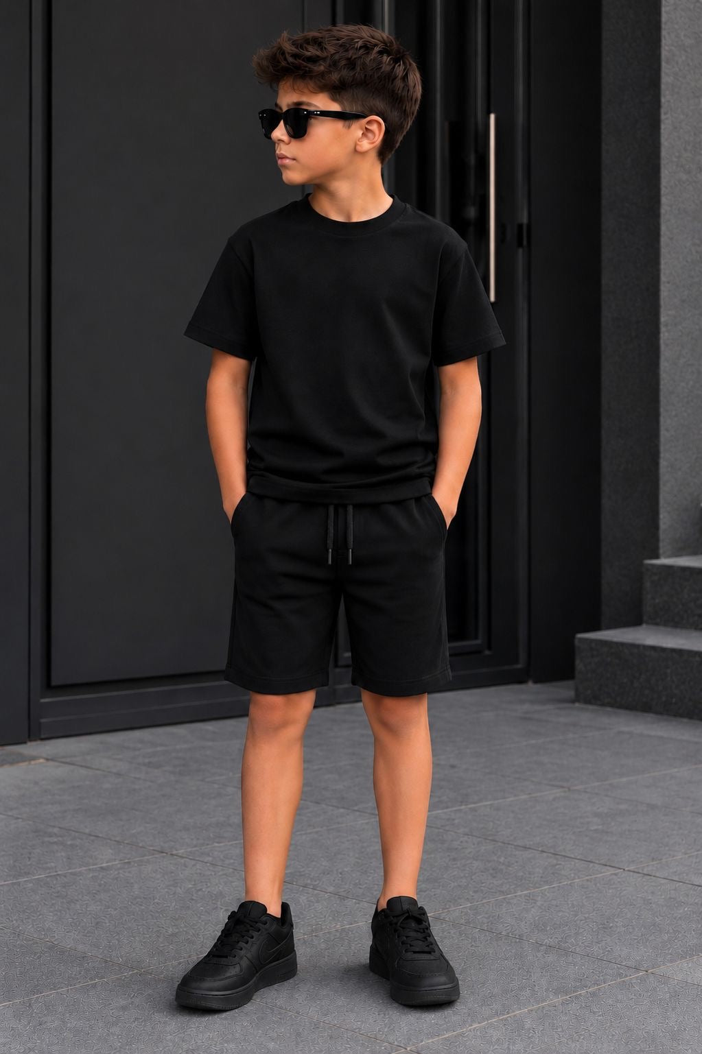 Boys Basic Black Set - T-Shirt & Shorts
