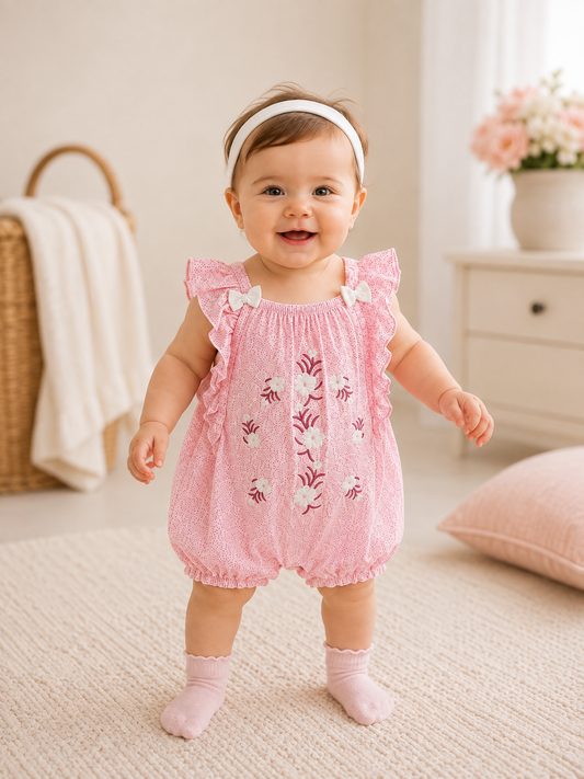 Girls Ruffle Strap Floral Jumpsuit + Headband