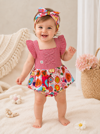 Girls Tropical Gingham Red Baby Outfit - 3 Piece Set