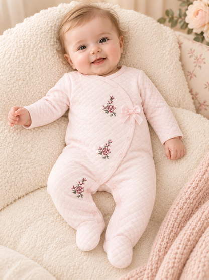 Girls Embroidered pink quilted baby overall
