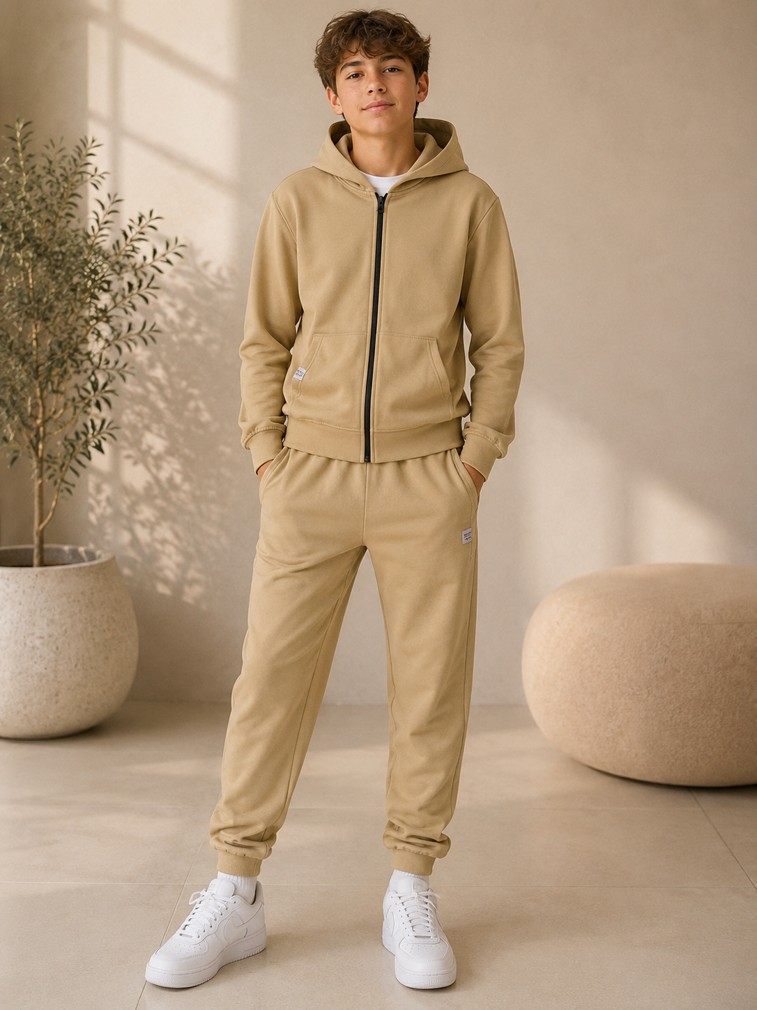 Classic Cotton Blend Boys Tracksuit | Camel