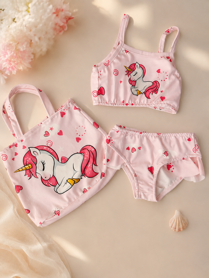 Girls Unicorn Swimsuit - 3 Pcs Set