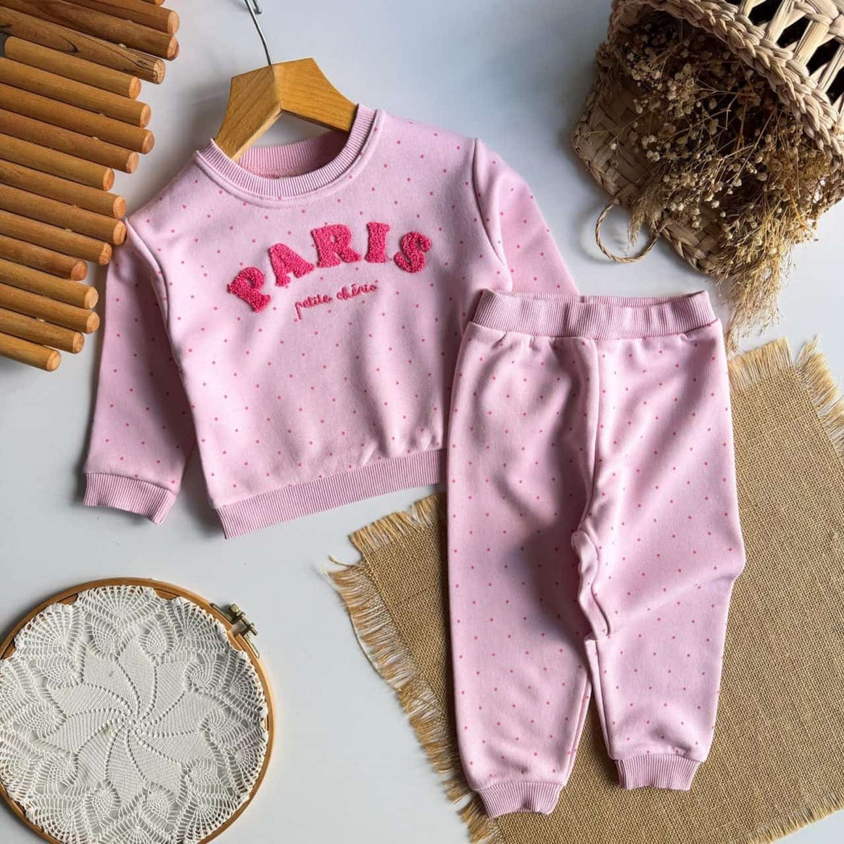 Girls “Paris” Polka Set - Pink