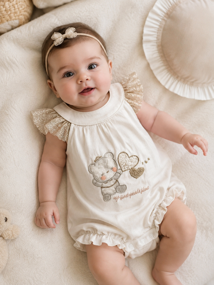 Girls Teddy Bear Baby Romper - 2 Colors