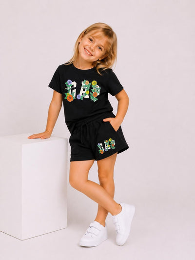 Girls Cotton Shorts Set - Gap Print Black