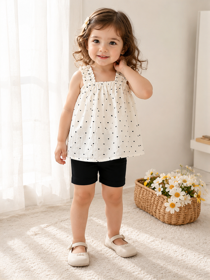 Girls Polka Heart Ruffle-Strap Set