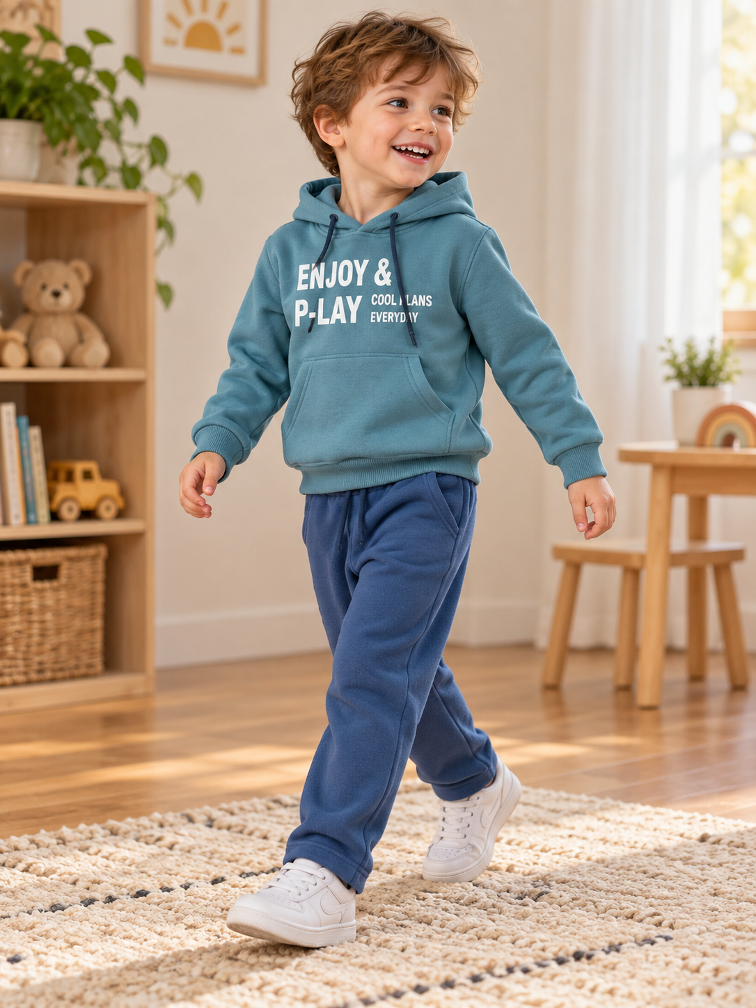 Boys Fleece Hooded Tracksuit - Teal | Blue