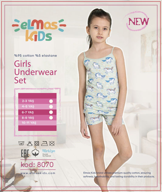 Girls Cotton Underwear Set - Mint Print