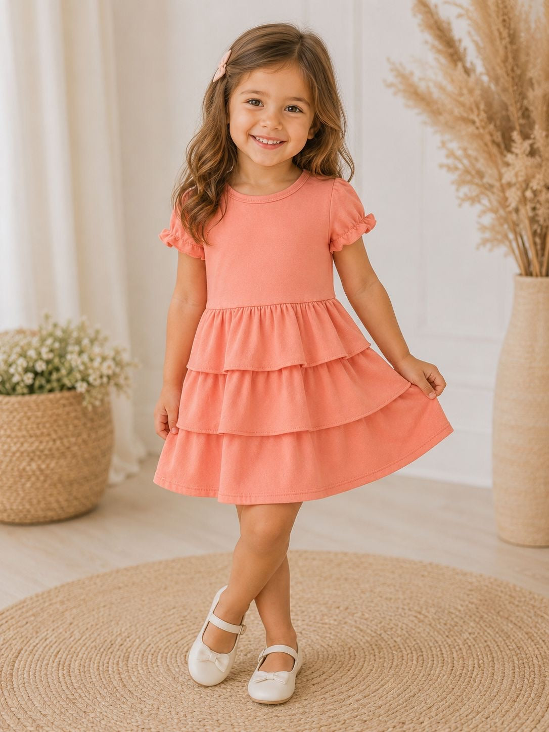 Tiered Ruffle Dress - Coral |2-9Y|