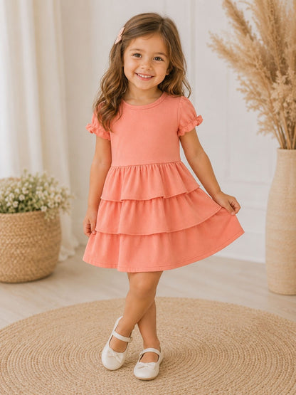 Tiered Ruffle Dress - Coral |2-9Y|